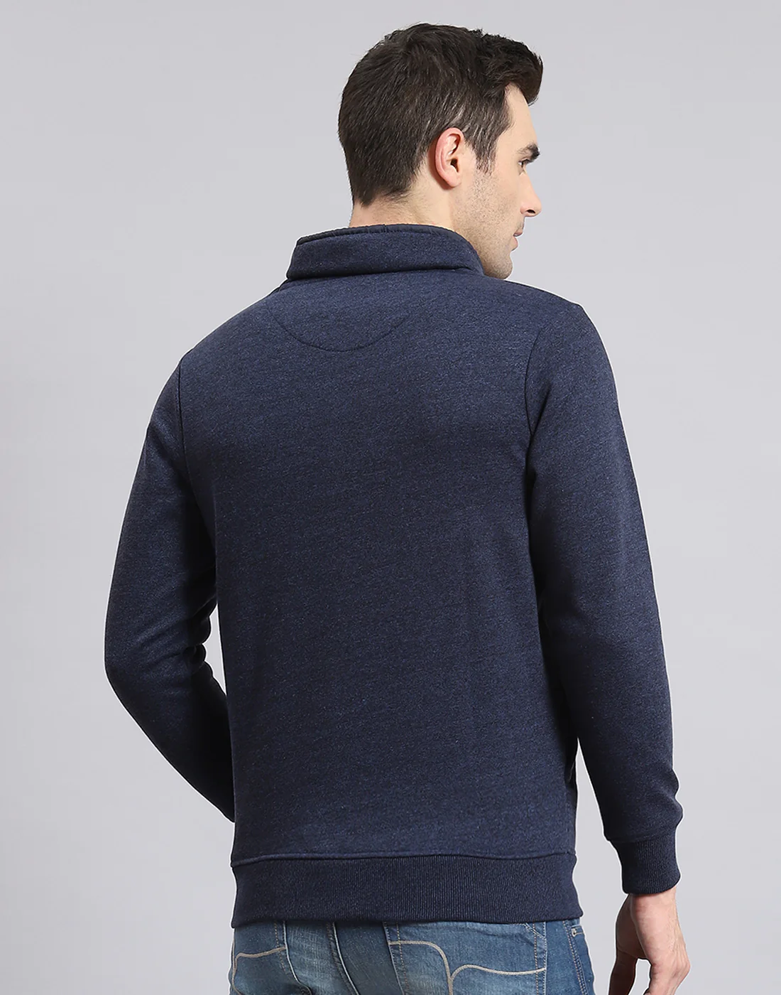 Men Blue Printed F Neck Full Sleeve Sweatshirt - Image 6