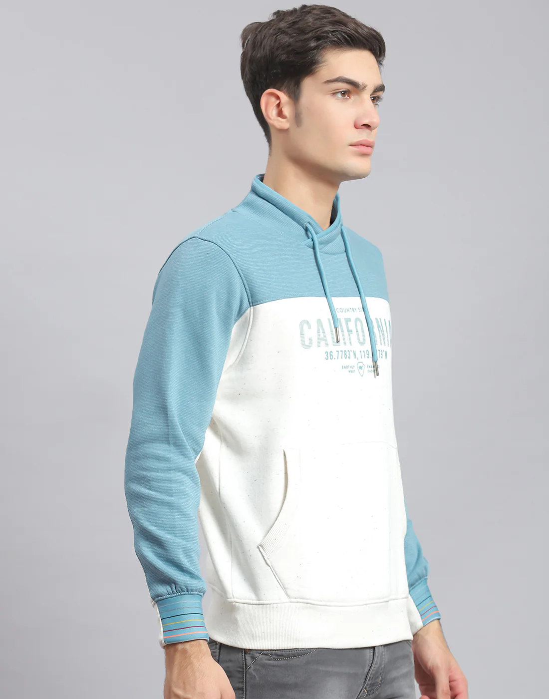 Men Blue Printed F Neck Full Sleeve Sweatshirt - Image 4