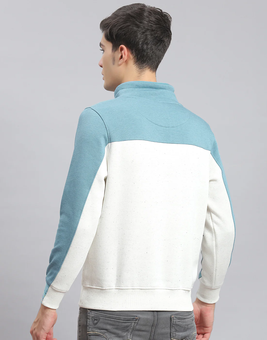 Men Blue Printed F Neck Full Sleeve Sweatshirt - Image 5