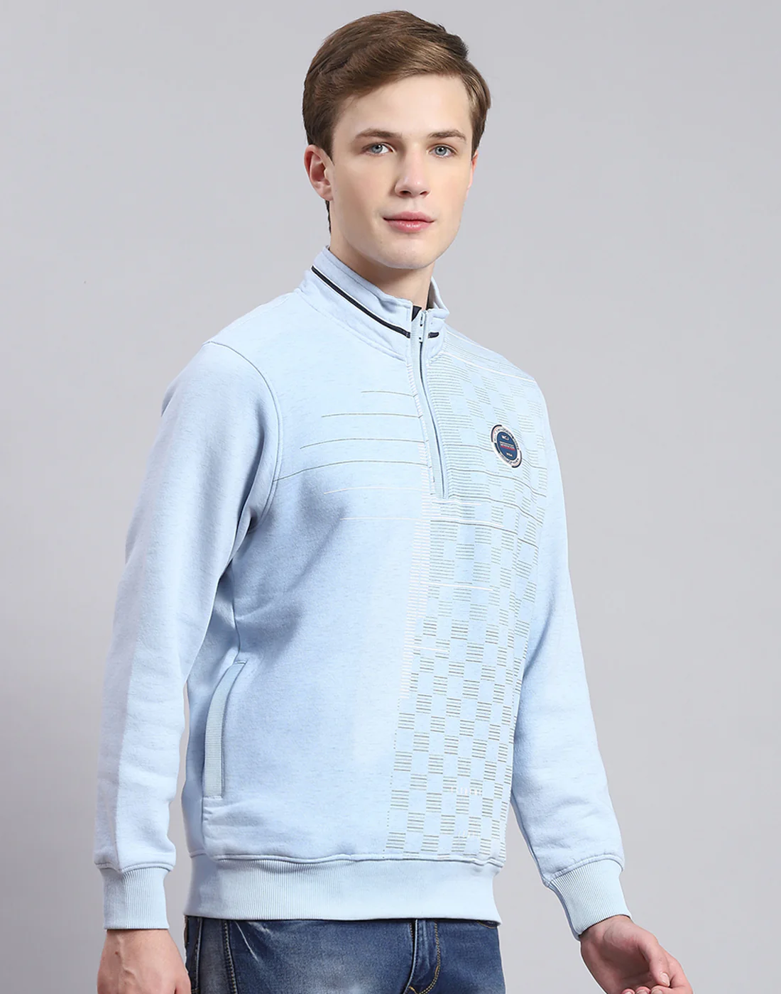Men Blue Printed H Neck Full Sleeve Sweatshirt - Image 4