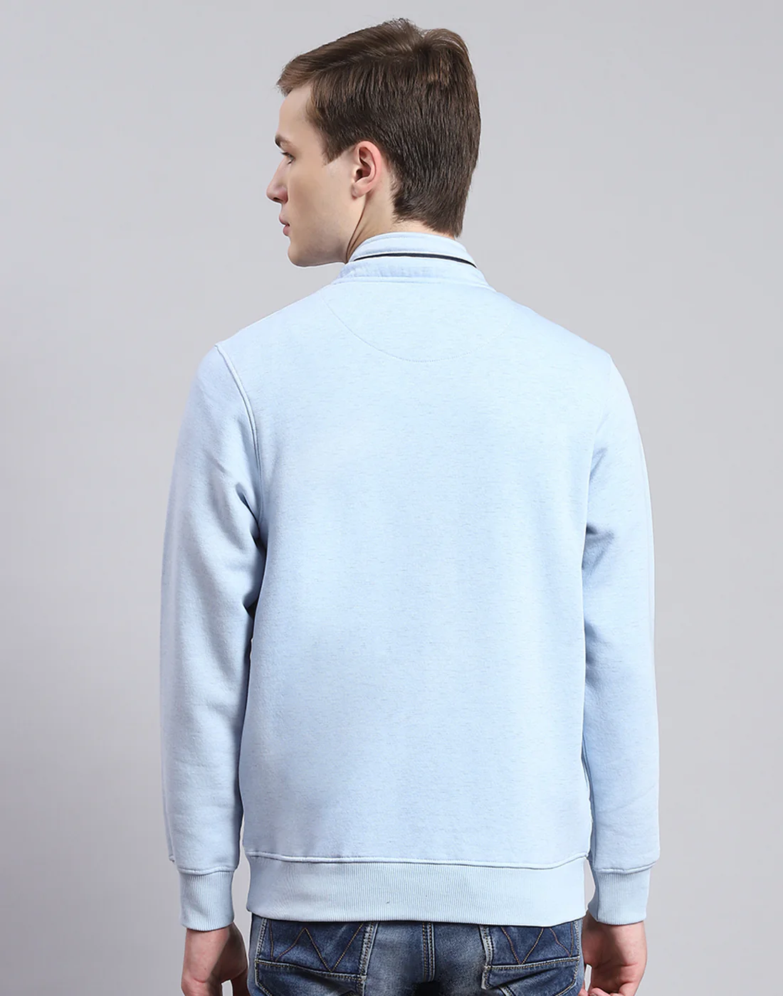 Men Blue Printed H Neck Full Sleeve Sweatshirt - Image 5