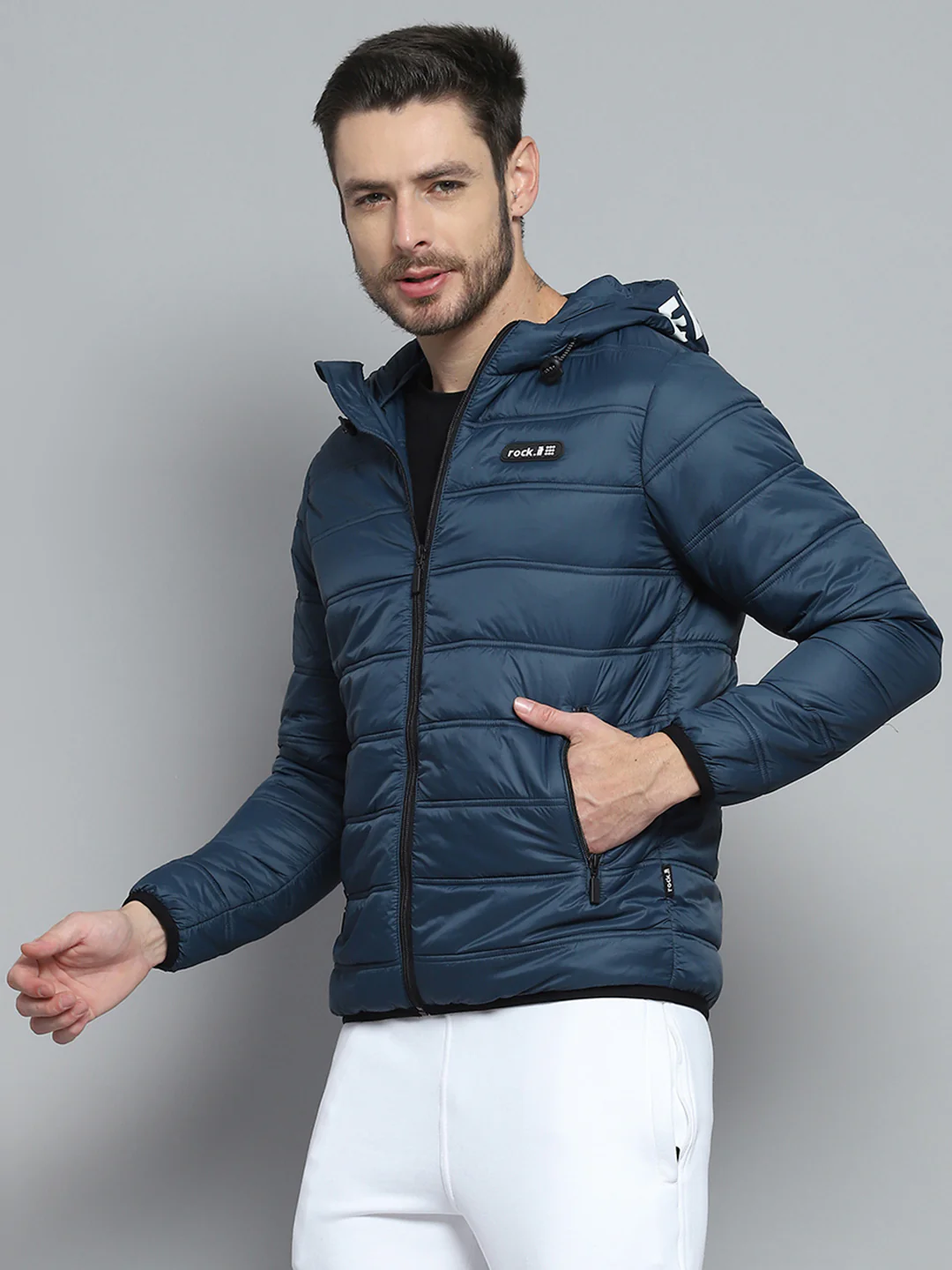 Rock.it Men Blue Printed Hooded Full Sleeve Jacket - Image 3