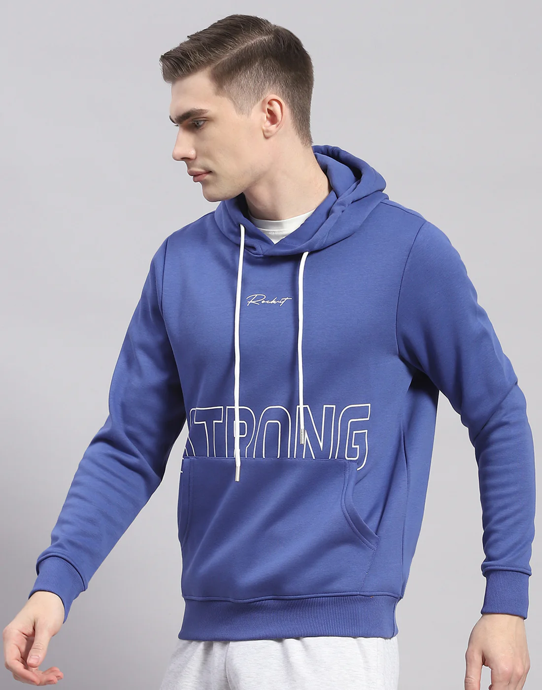 Rock.it Men Blue Printed Hooded Full Sleeve Sweatshirt - Image 4