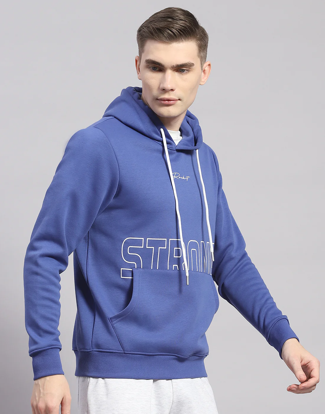 Rock.it Men Blue Printed Hooded Full Sleeve Sweatshirt - Image 5