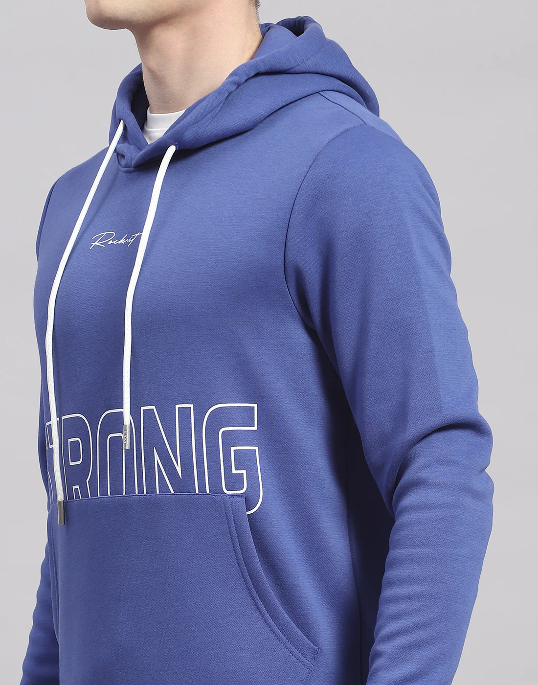 Rock.it Men Blue Printed Hooded Full Sleeve Sweatshirt - Image 7