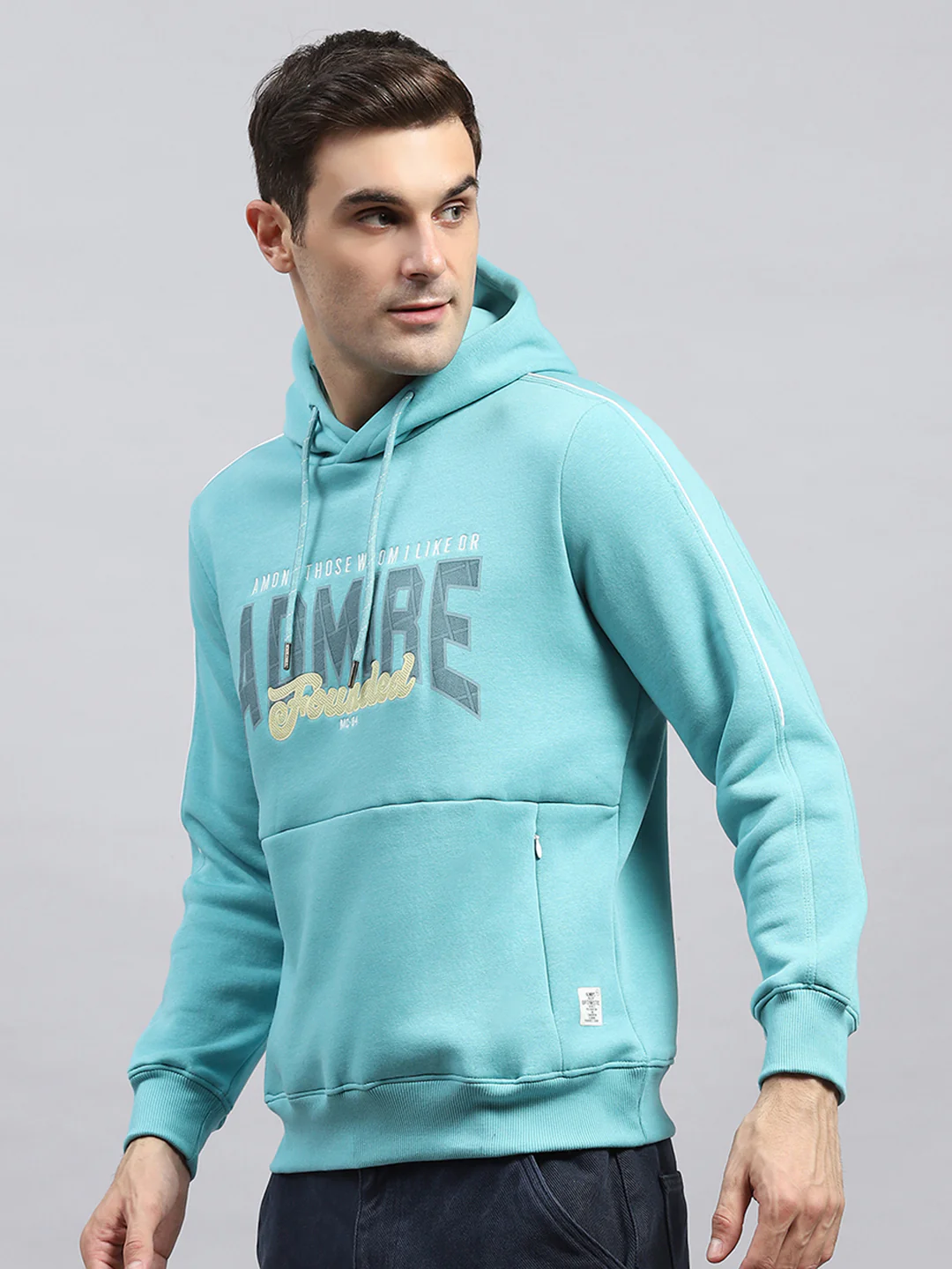 Men Blue Printed Hooded Full Sleeve Sweatshirt - Image 3