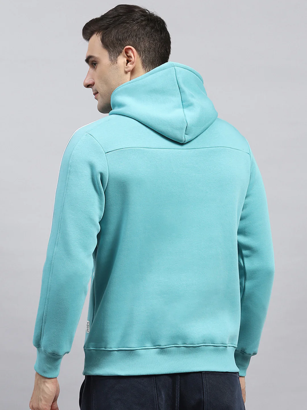 Men Blue Printed Hooded Full Sleeve Sweatshirt - Image 5