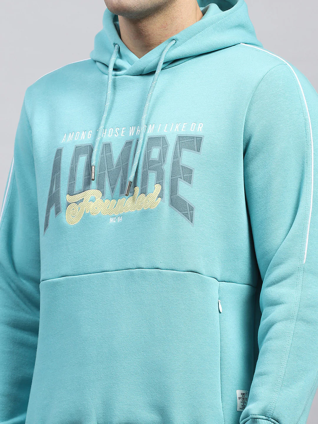Men Blue Printed Hooded Full Sleeve Sweatshirt - Image 7