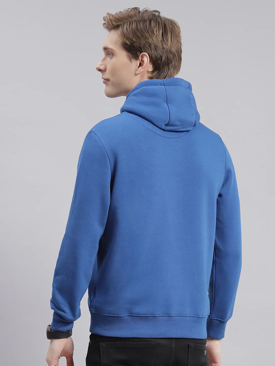 Men Blue Printed Hooded Full Sleeve Sweatshirts - Image 3