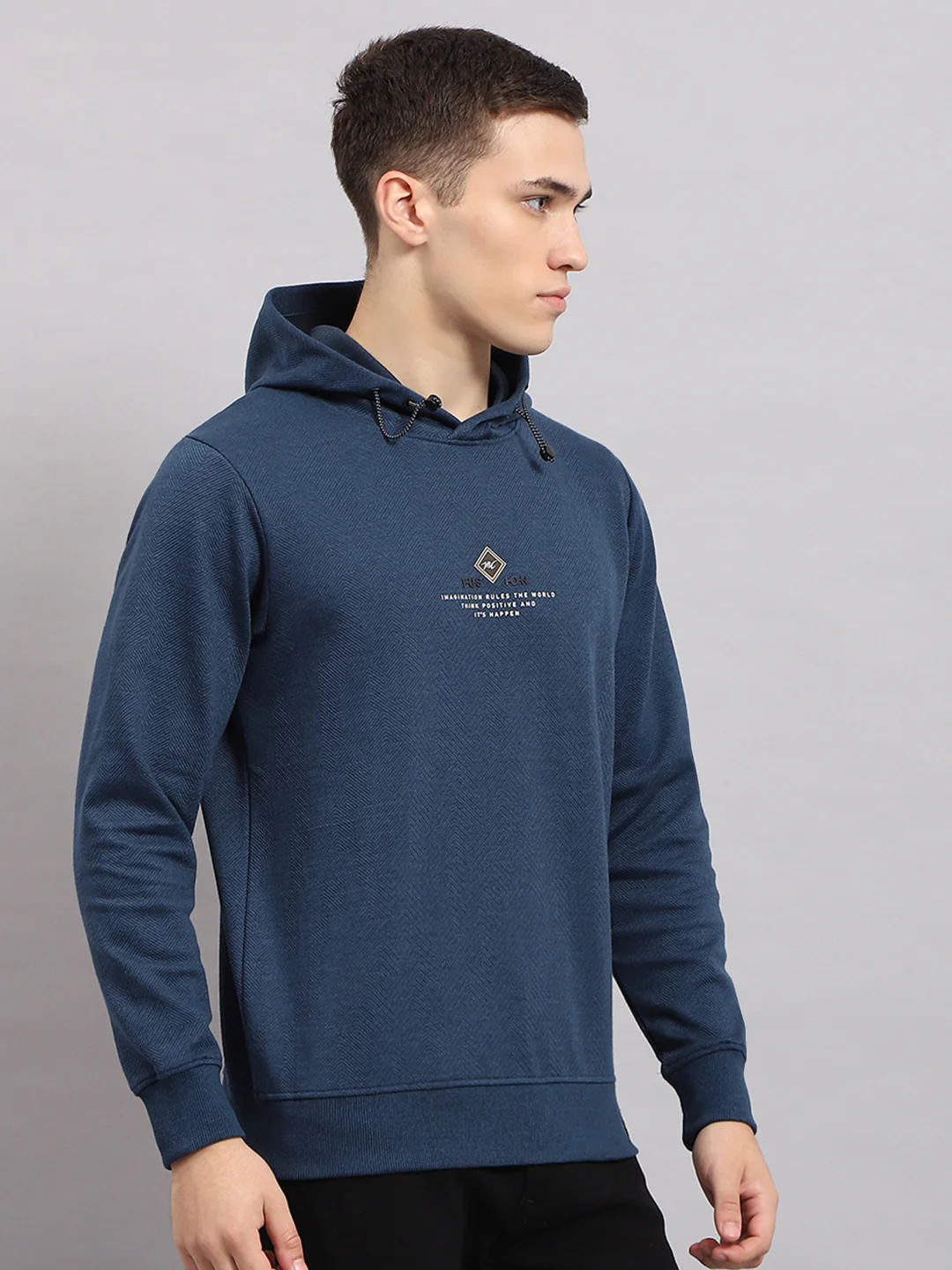 Men Blue Printed Hooded Full Sleeve T-Shirt - Image 4