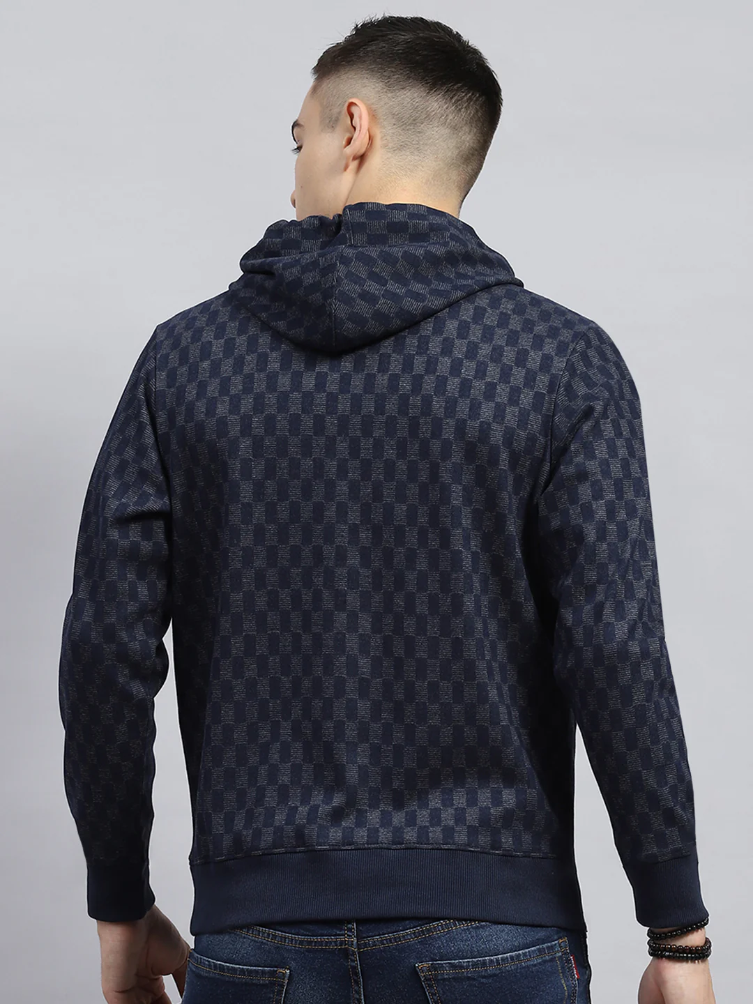 Men Blue Printed Hooded Full Sleeve Winter T-Shirt - Image 5