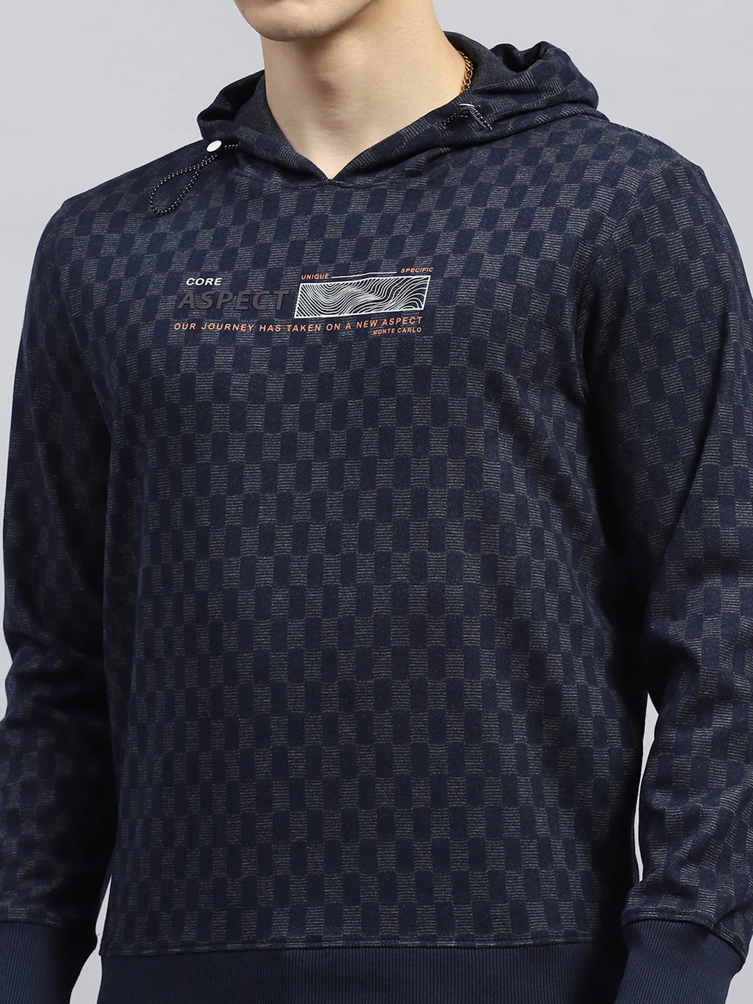 Men Blue Printed Hooded Full Sleeve Winter T-Shirt - Image 6