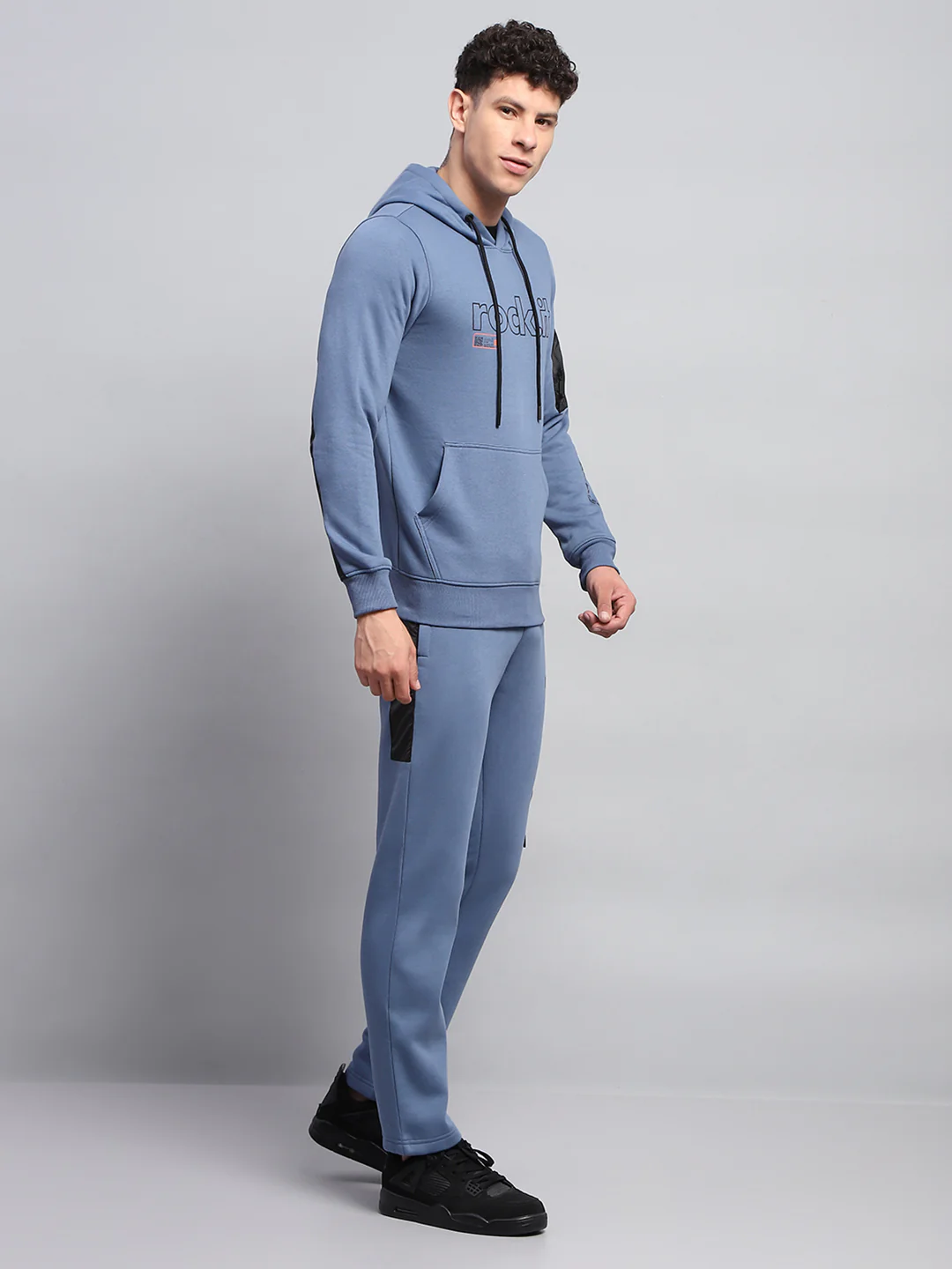 Rock.it Men Blue Printed Hooded Full Sleeve Winter Tracksuit - Image 4