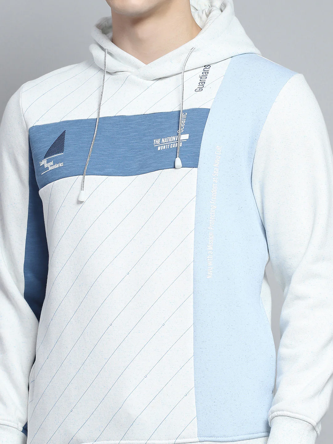 Men Blue Printed Hooded Full Sleeve Winter Tracksuit - Image 7