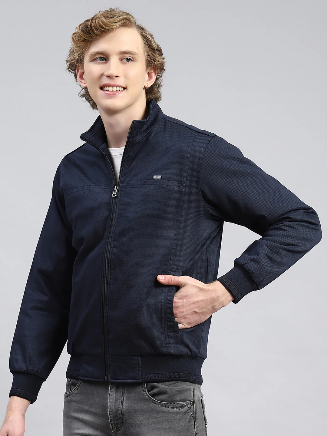 Men Blue Printed Jacket - Image 4
