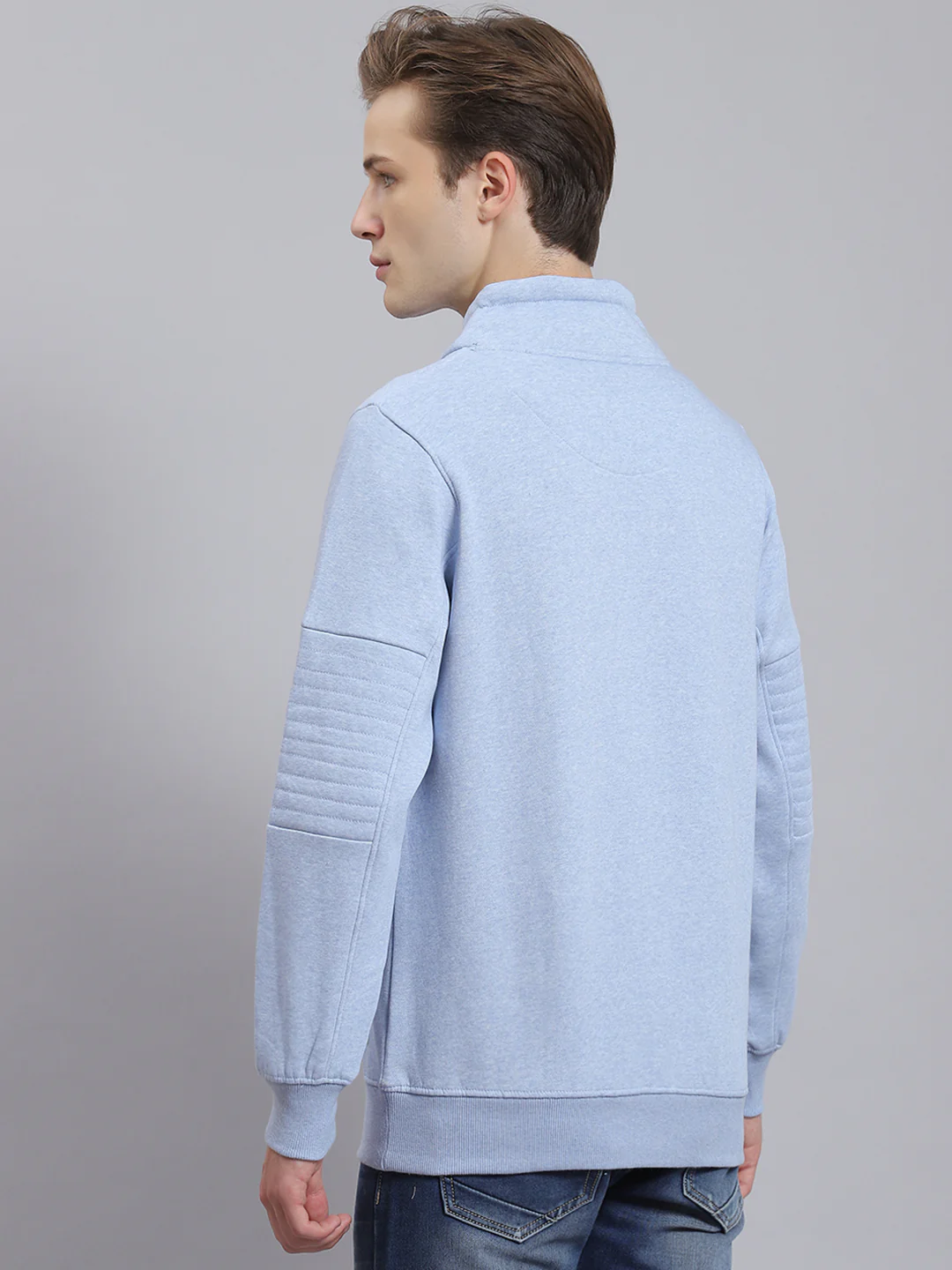 Men Blue Printed Mock Collar Full Sleeve Sweatshirt - Image 7
