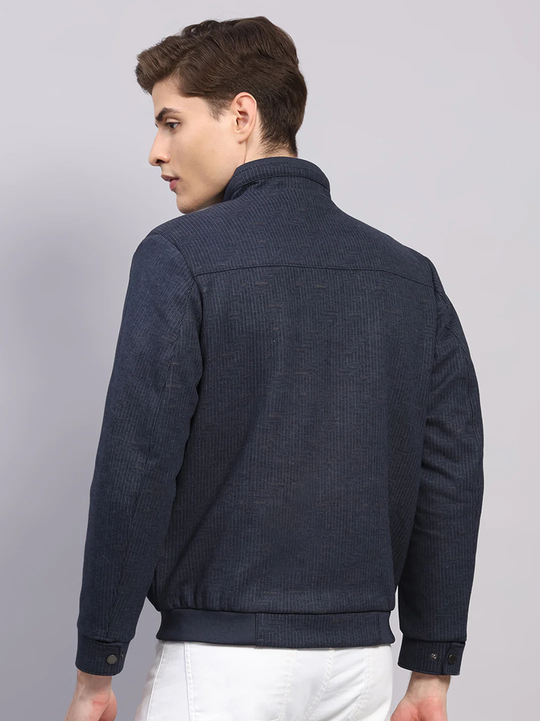 Men Blue Printed Mock Neck Full Sleeve Jacket - Image 5