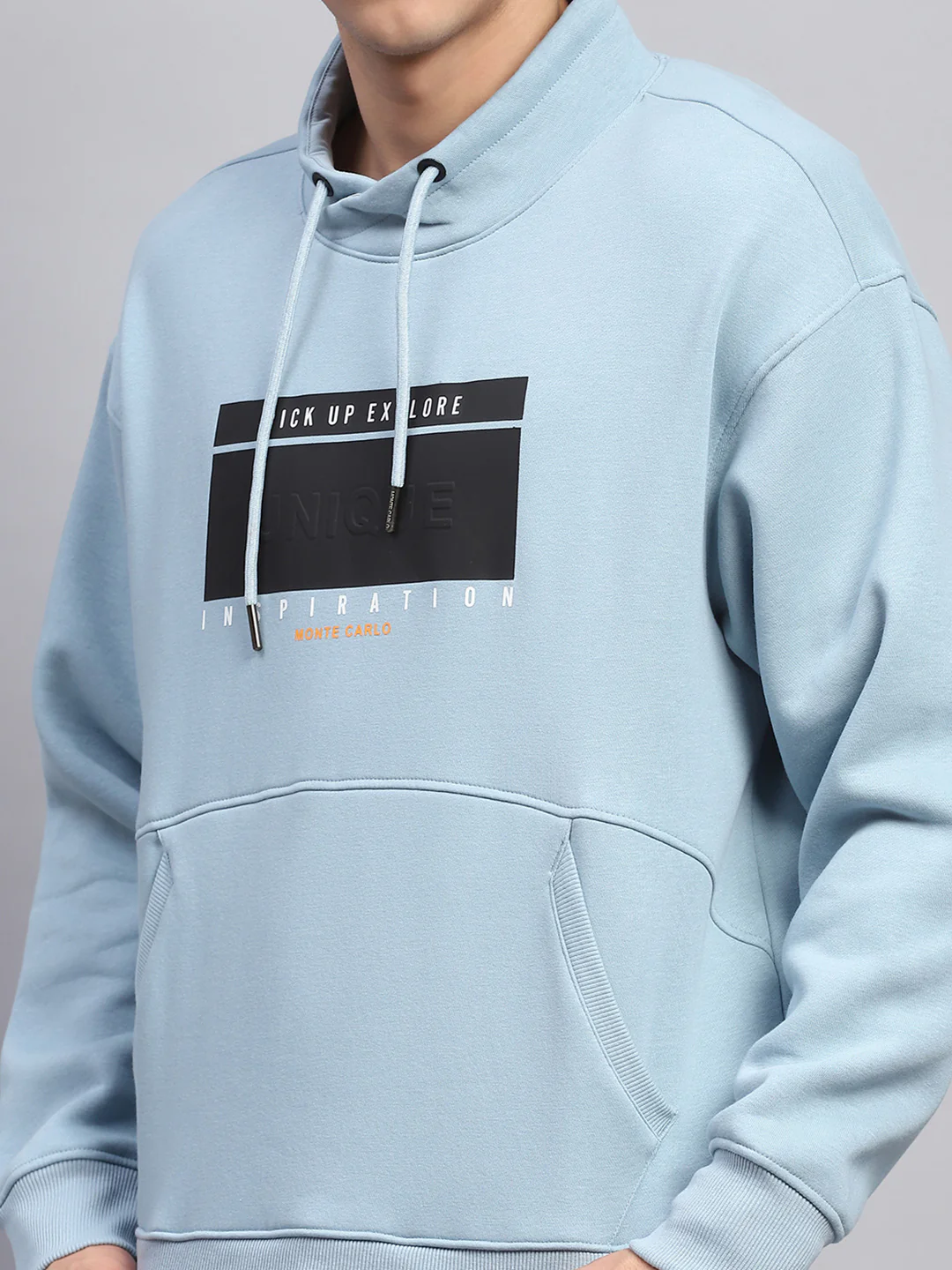 Men Blue Printed Mock Neck Full Sleeve Sweatshirt - Image 6