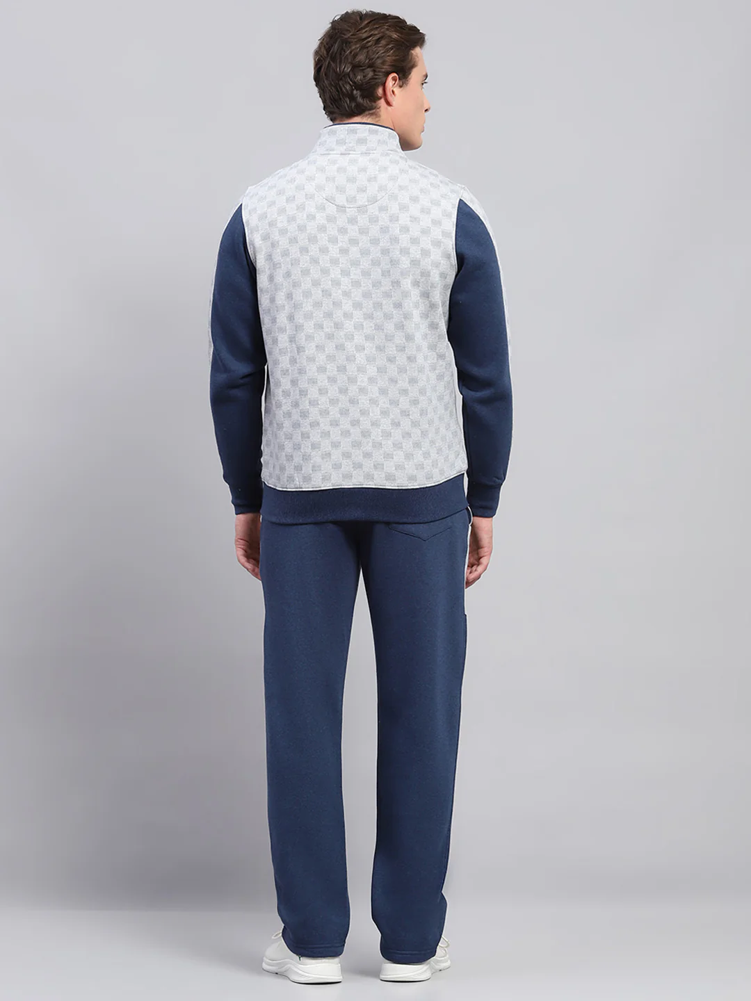 Men Blue Printed Mock Neck Full Sleeve Winter Tracksuit - Image 5