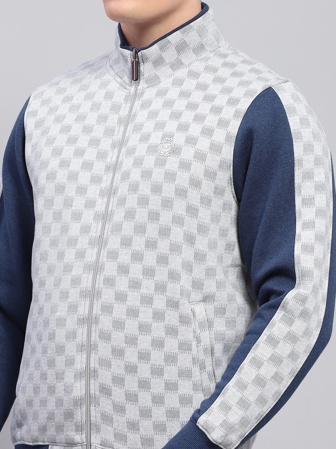 Men Blue Printed Mock Neck Full Sleeve Winter Tracksuit - Image 6