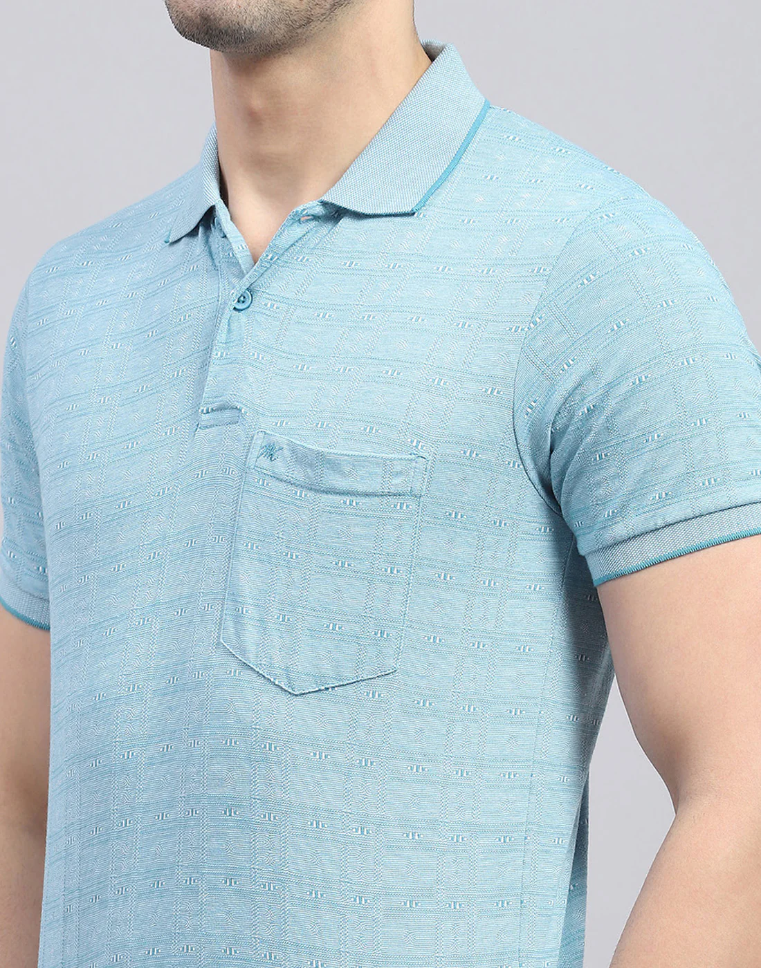 Men Blue Printed Polo Collar Half Sleeve T-Shirt - Image 7