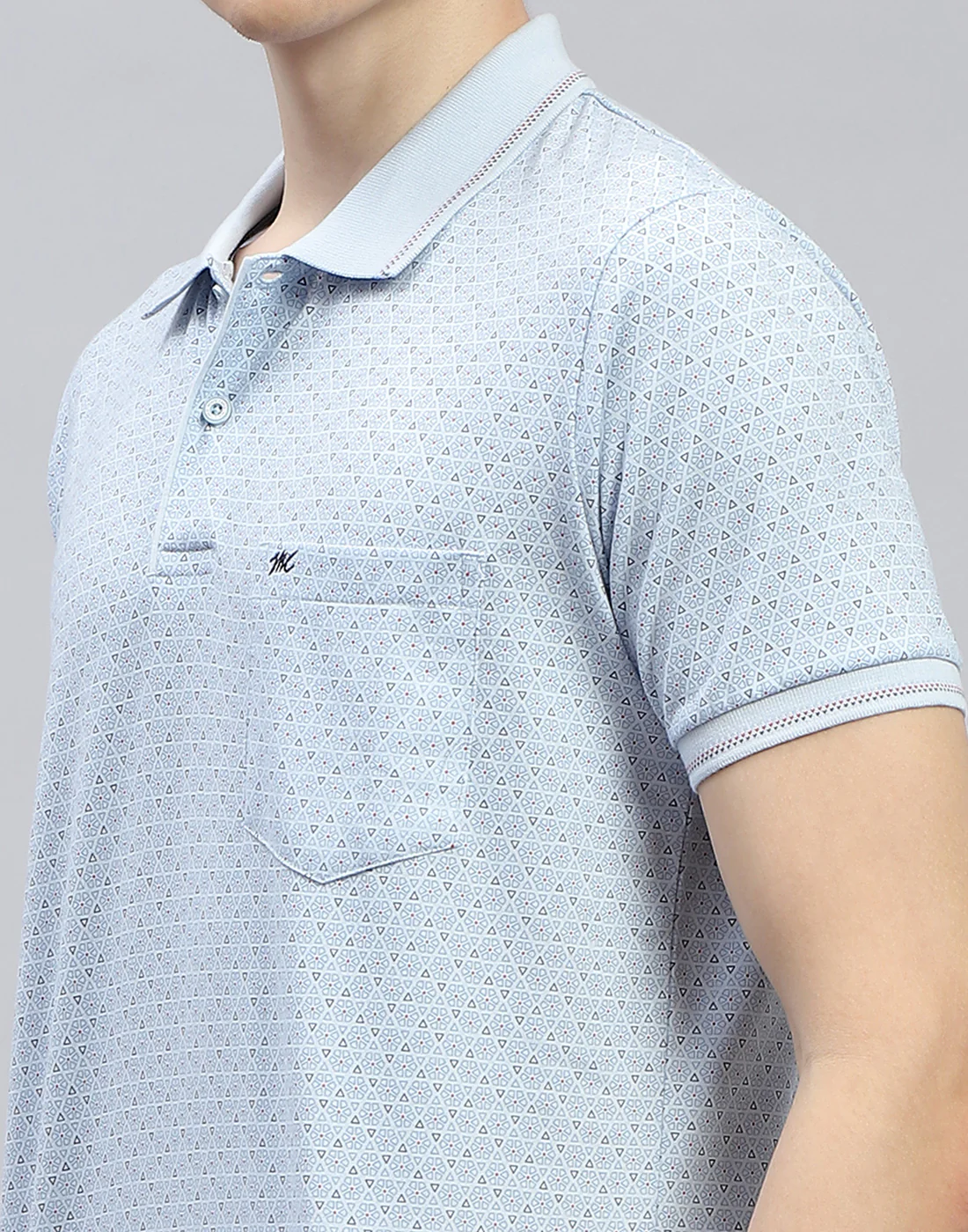Men Blue Printed Polo Collar Half Sleeve T-Shirt - Image 7