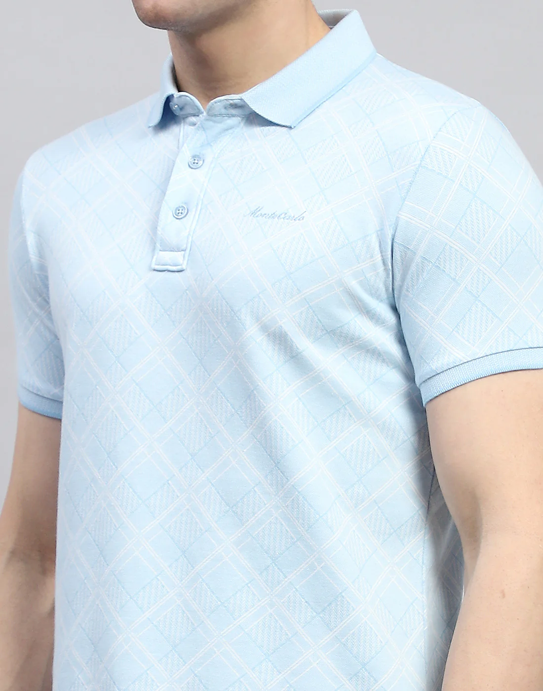 Men Blue Printed Polo Collar Half Sleeve T-Shirt - Image 6