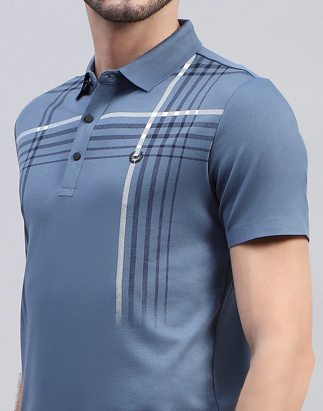 Men Blue Printed Polo Collar Half Sleeve T-Shirt - Image 6