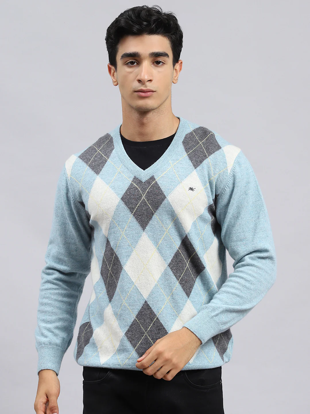 Men Blue Printed Pullover - Image 2