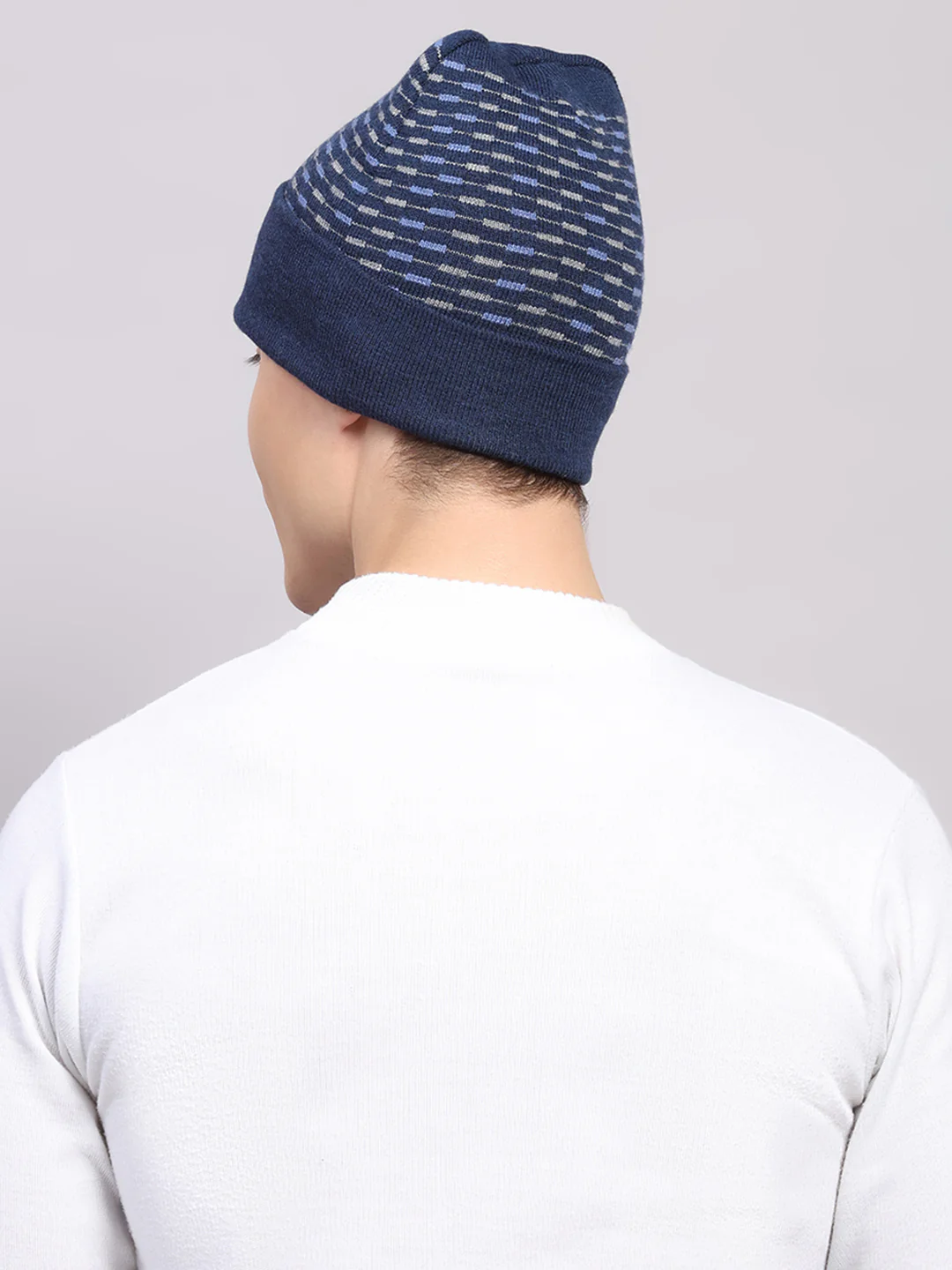 Men Blue Printed Pure Wool Cap - Image 5