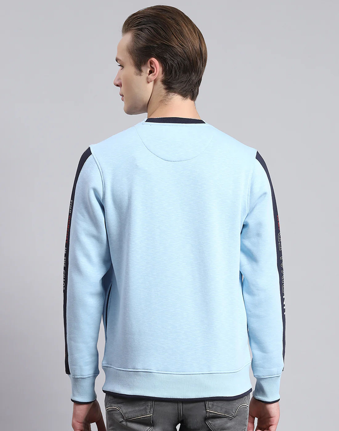 Men Blue Printed Round Neck Full Sleeve Sweatshirt - Image 5