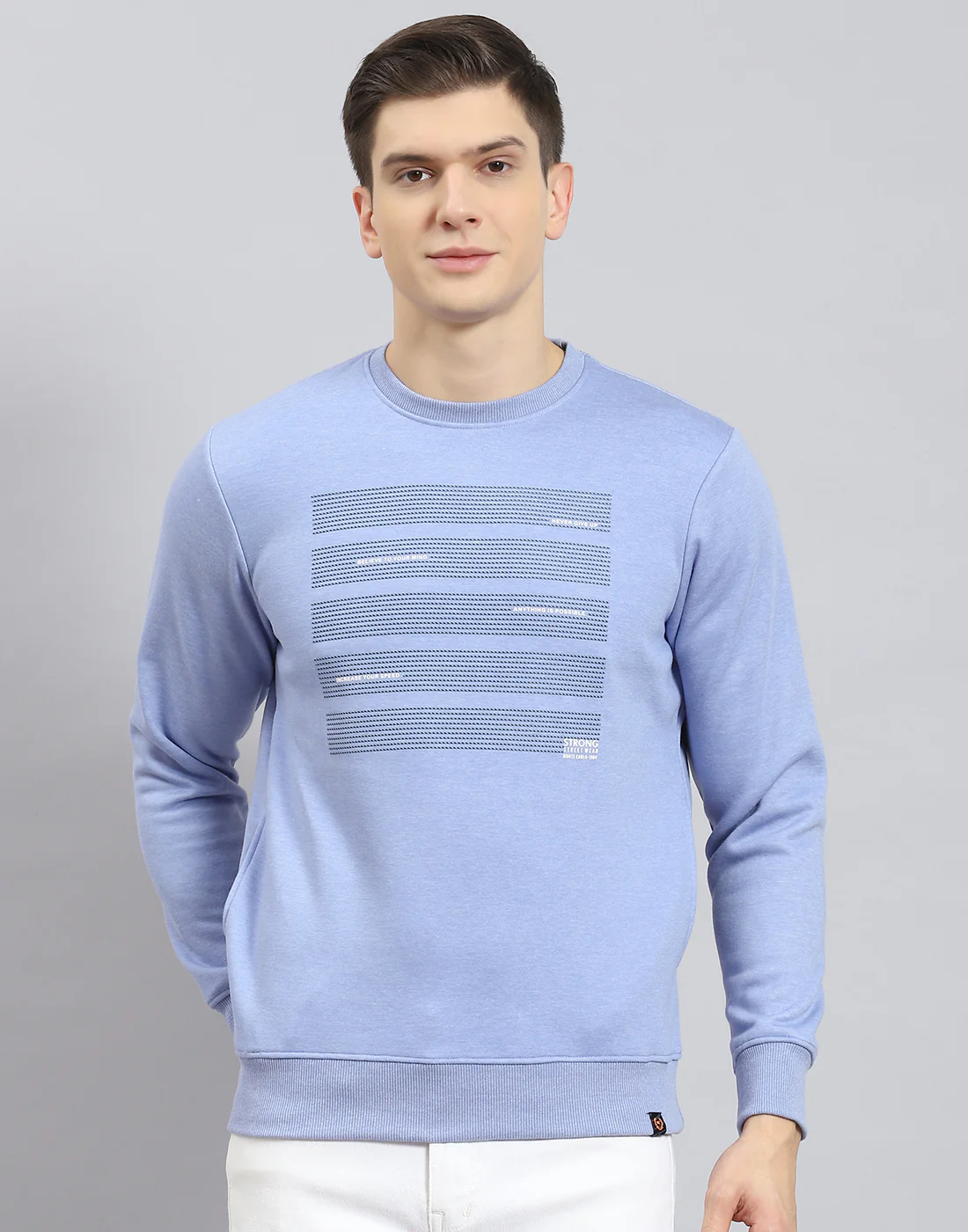 Men Blue Printed Round Neck Full Sleeve Sweatshirt - Image 3