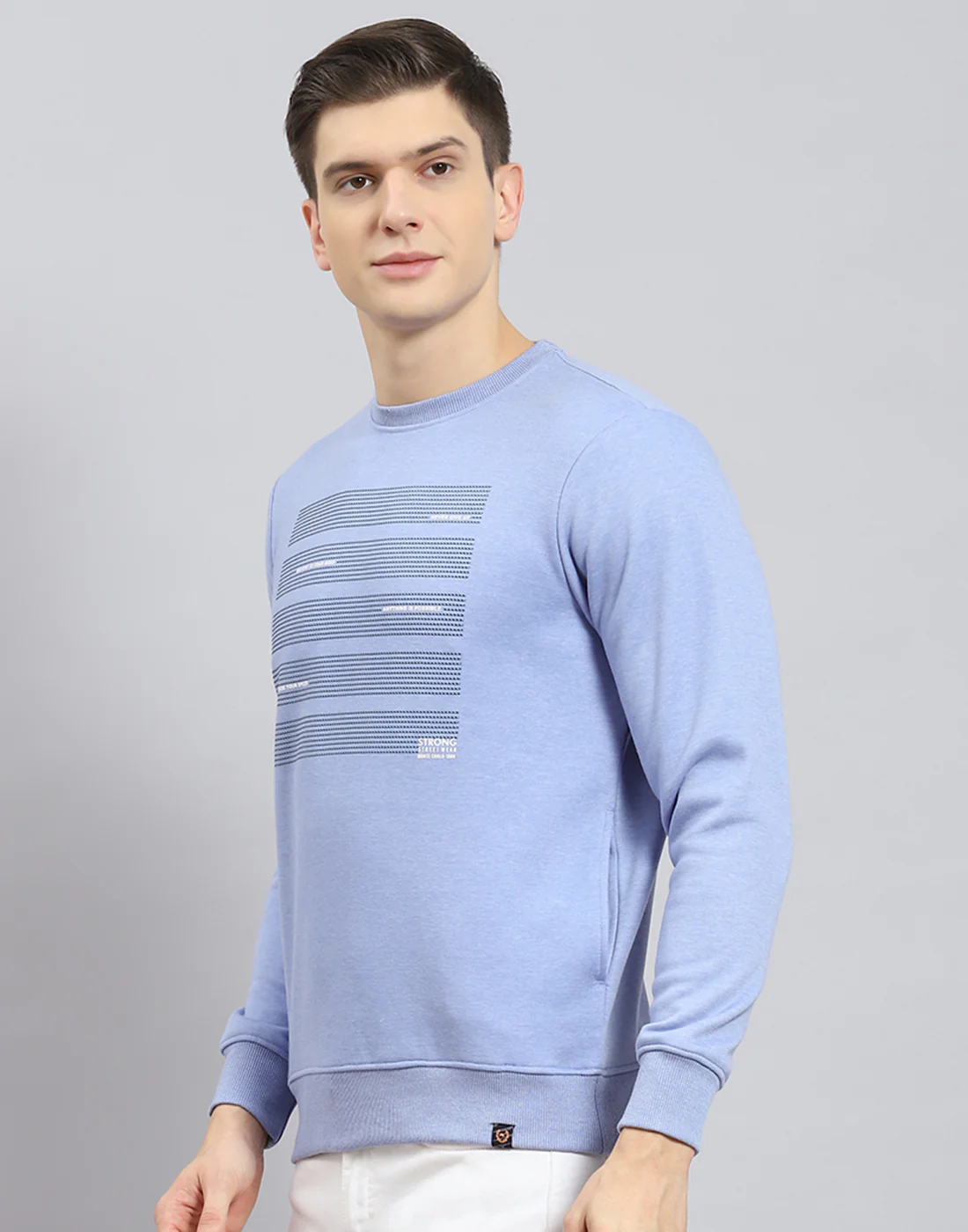 Men Blue Printed Round Neck Full Sleeve Sweatshirt - Image 4