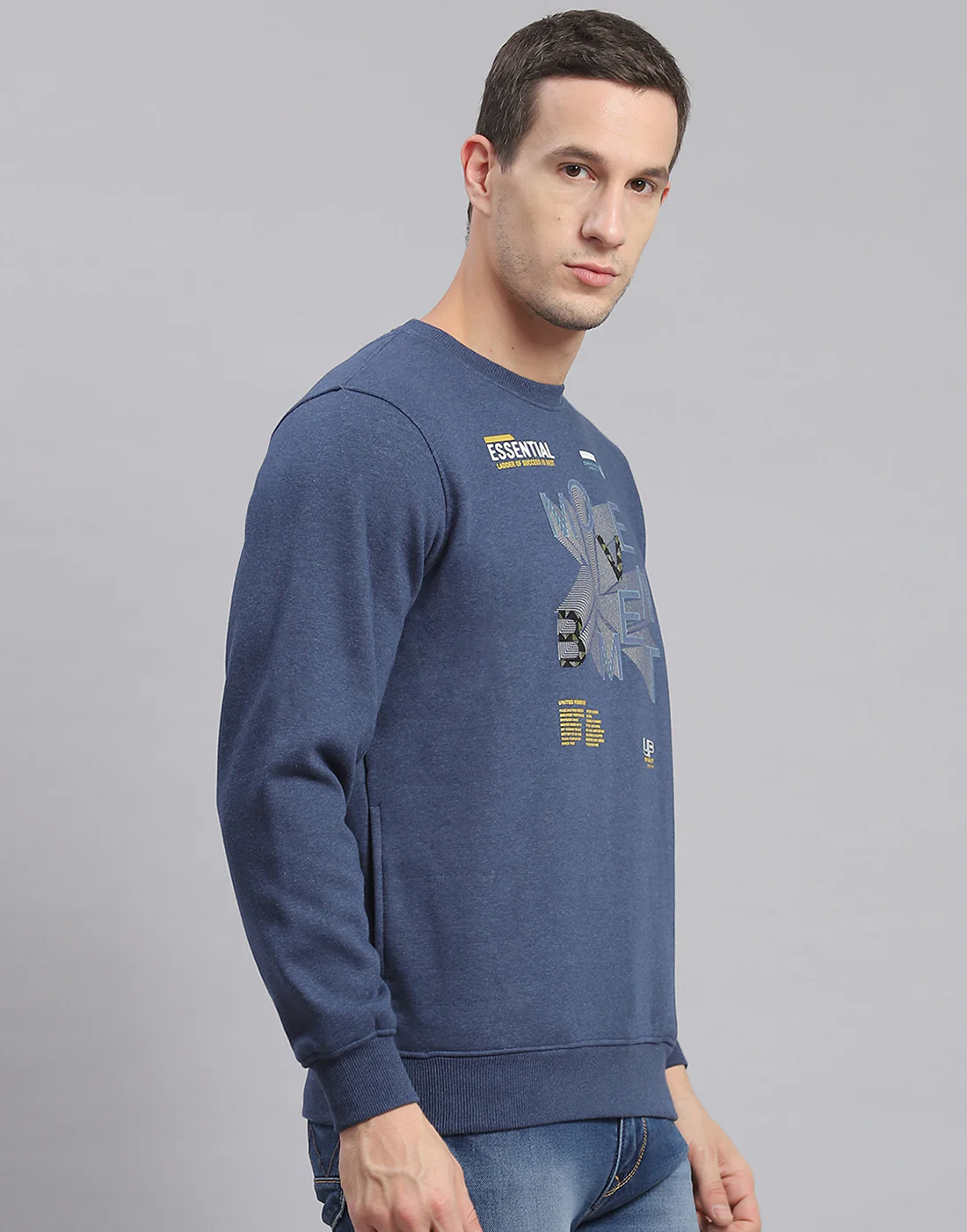 Men Blue Printed Round Neck Full Sleeve Sweatshirt - Image 4