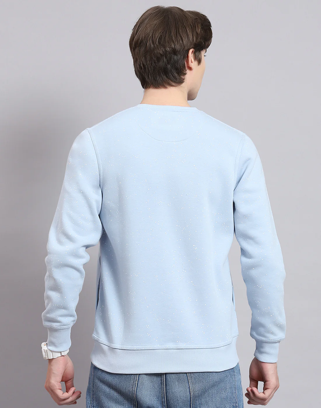 Men Blue Printed Round Neck Full Sleeve Sweatshirt - Image 5