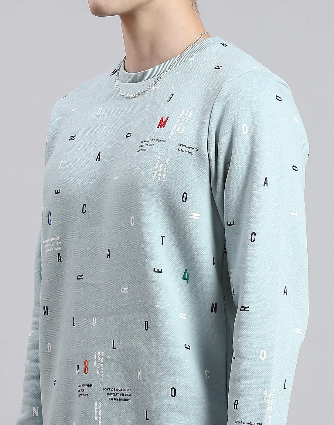 Men Blue Printed Round Neck Full Sleeve Sweatshirt - Image 6