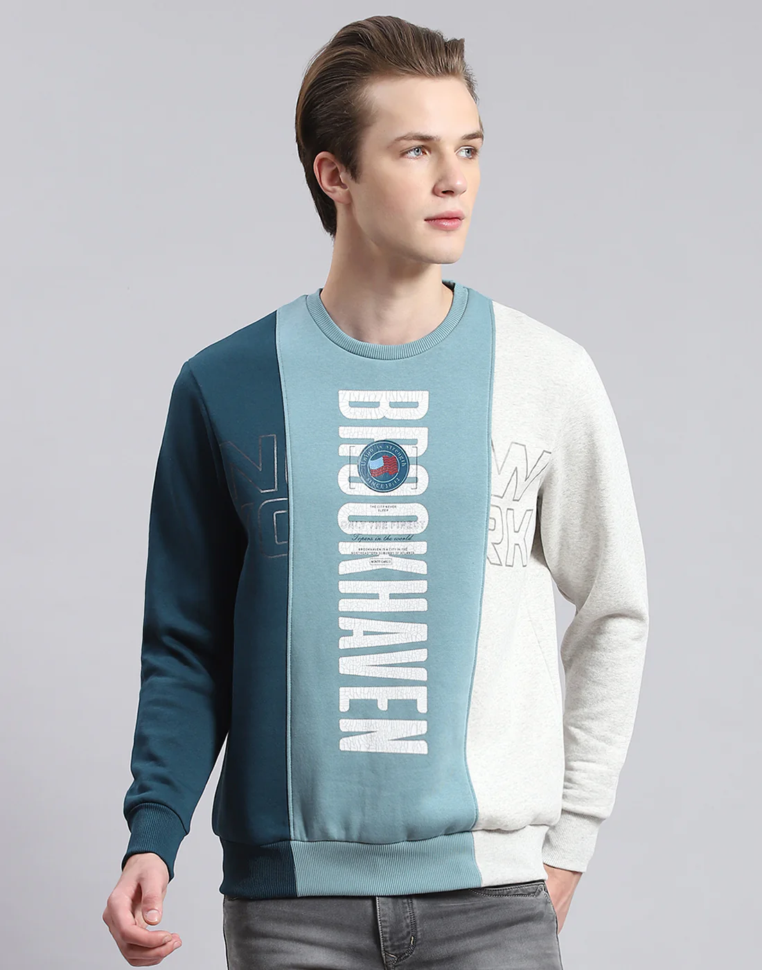 Men Blue Printed Round Neck Full Sleeve Sweatshirt - Image 2