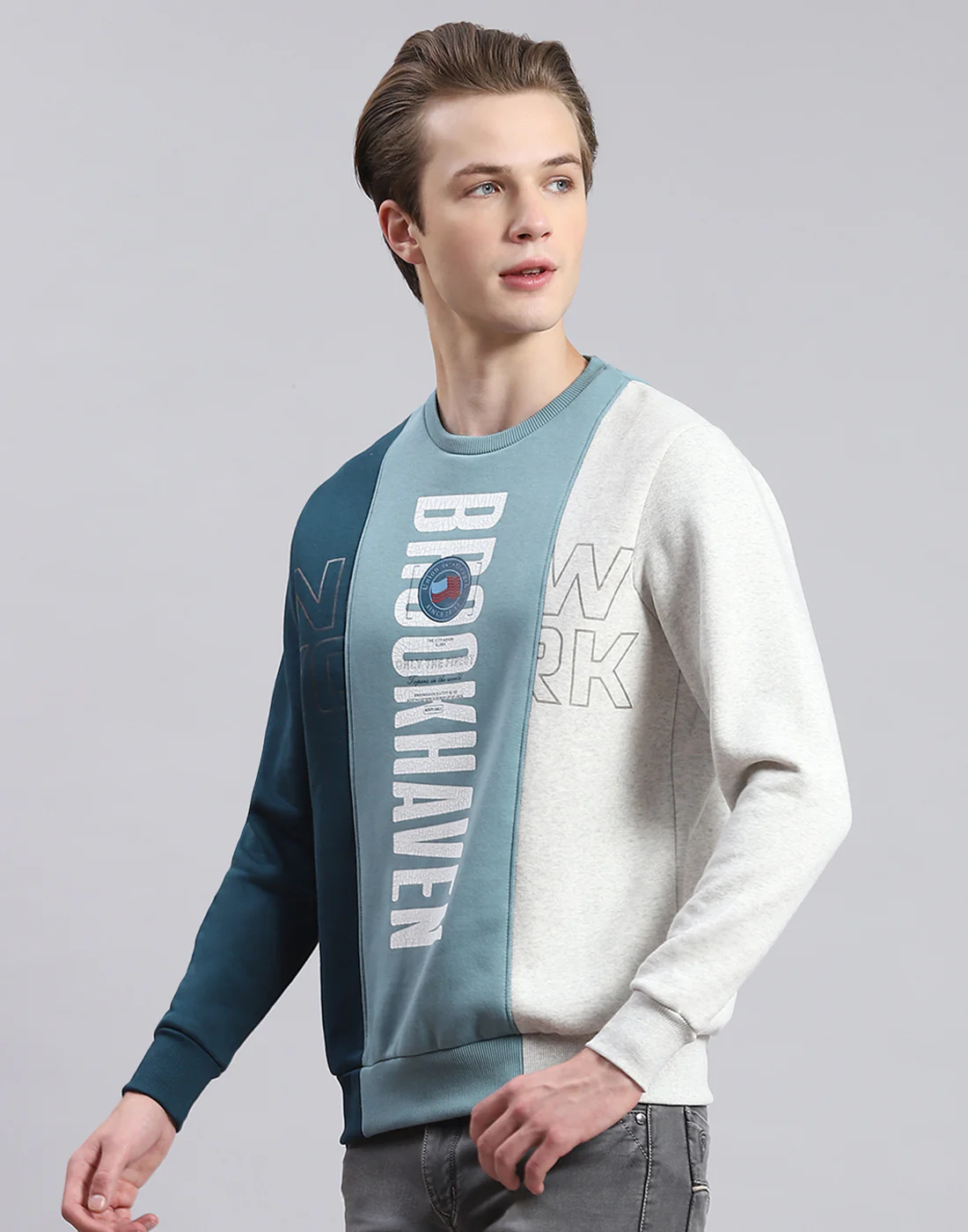 Men Blue Printed Round Neck Full Sleeve Sweatshirt - Image 3