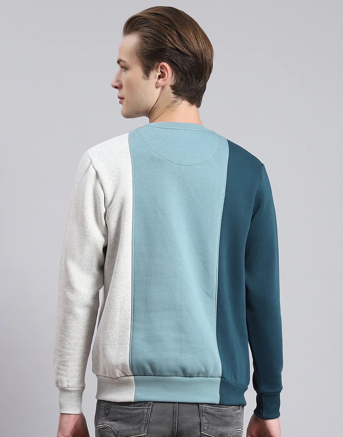 Men Blue Printed Round Neck Full Sleeve Sweatshirt - Image 5