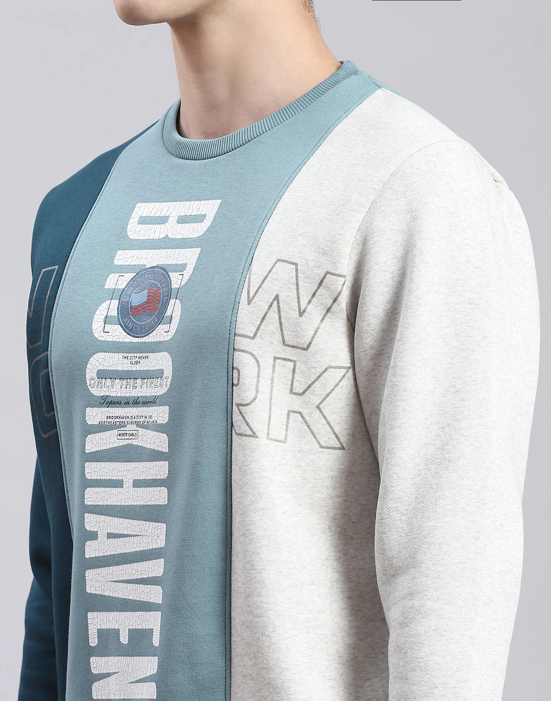 Men Blue Printed Round Neck Full Sleeve Sweatshirt - Image 7