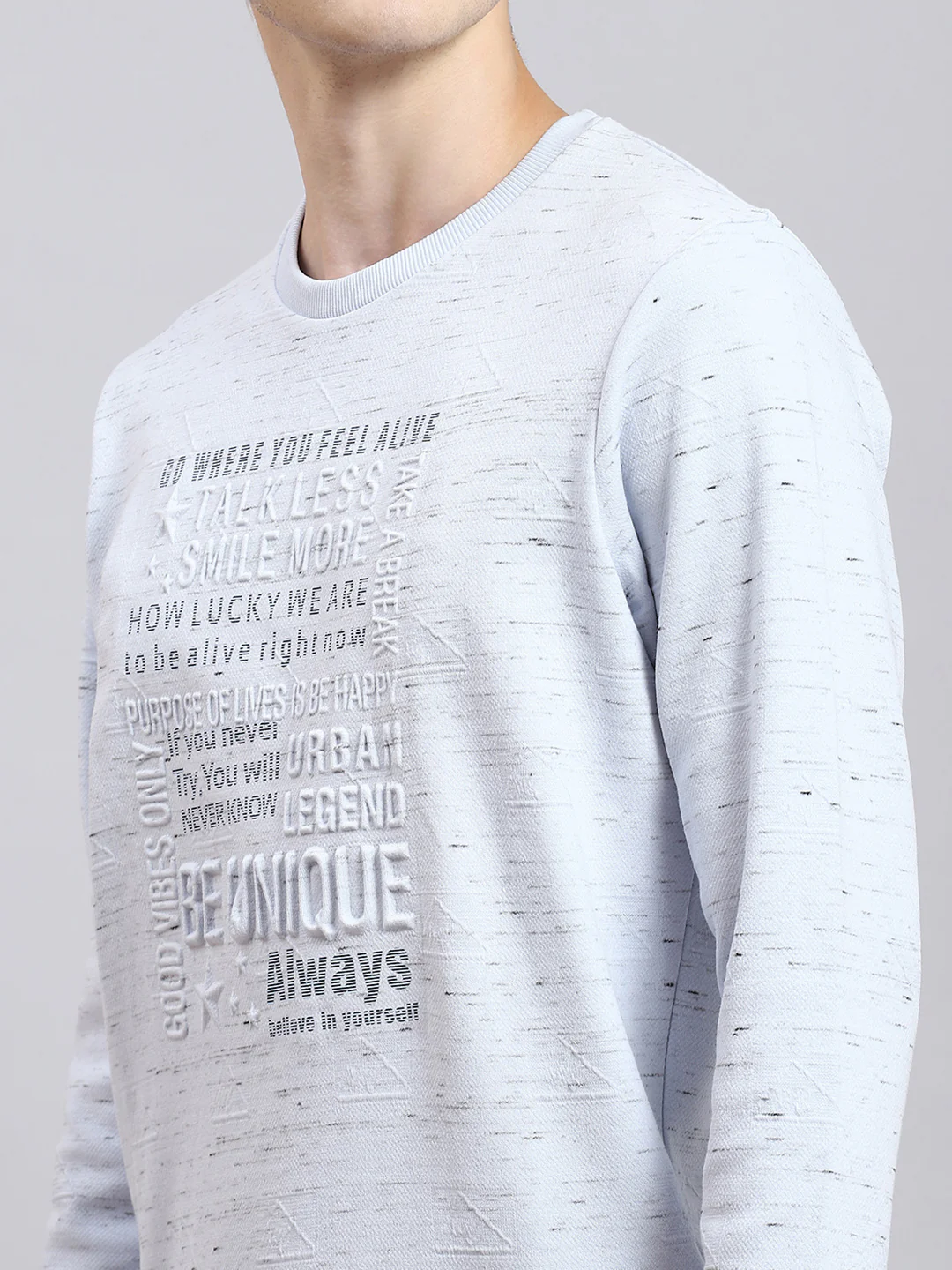 Men Blue Printed Round Neck Full Sleeve Sweatshirt - Image 6