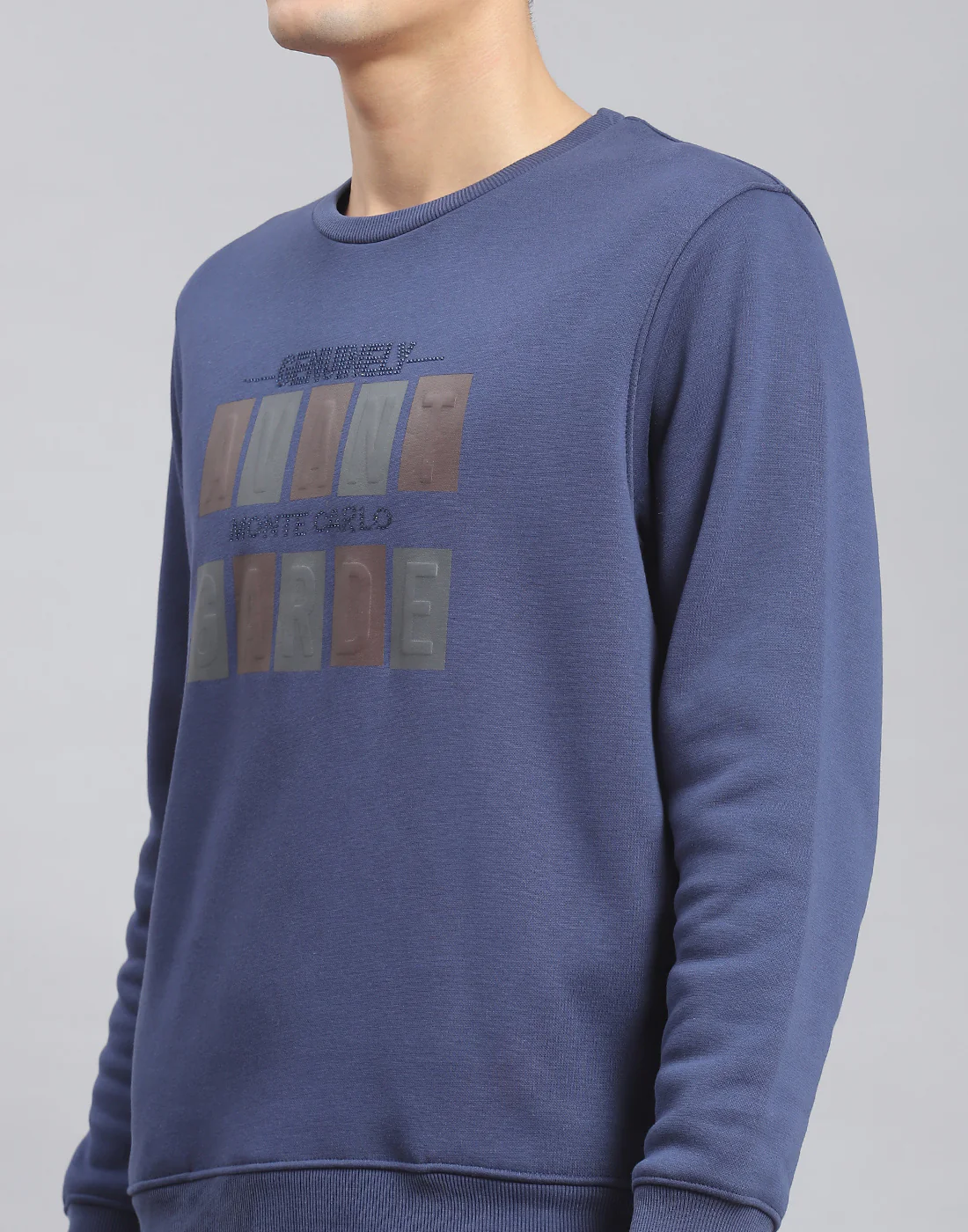 Men Blue Printed Round Neck Full Sleeve Sweatshirt - Image 7