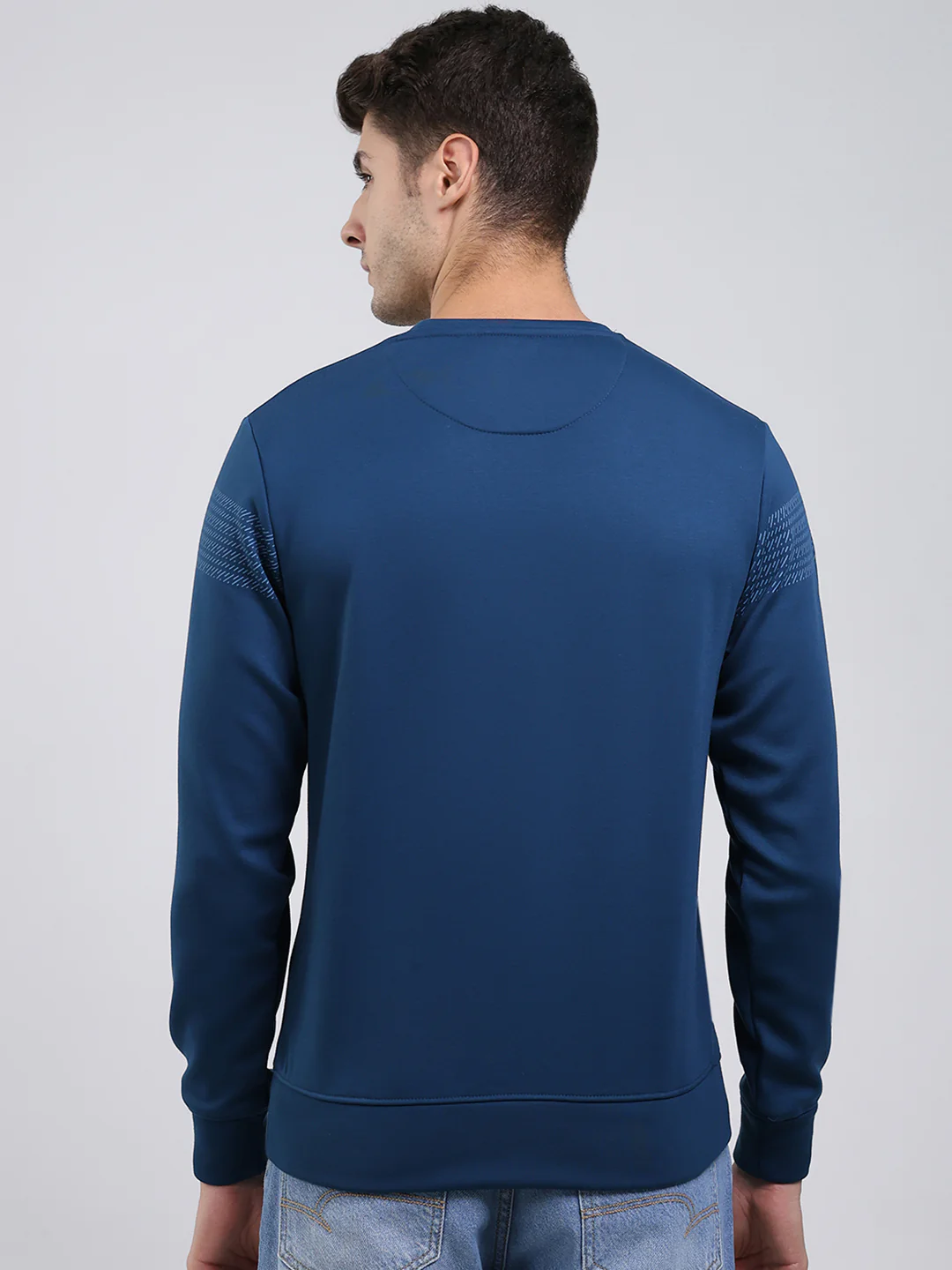 Men Blue Printed Round Neck Full Sleeve Sweatshirt - Image 5