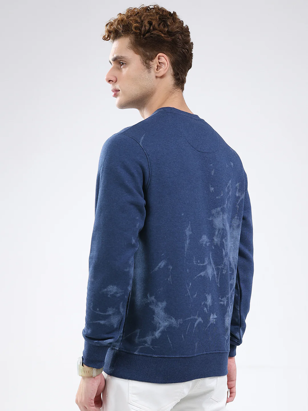 Men Blue Printed Round Neck Full Sleeve Sweatshirt - Image 5