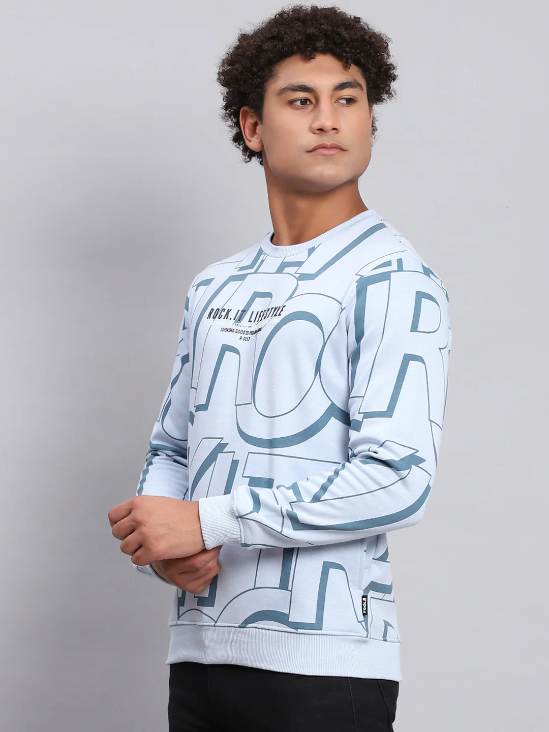 Rock.it Men Blue Printed Round Neck Full Sleeve Sweatshirt - Image 3