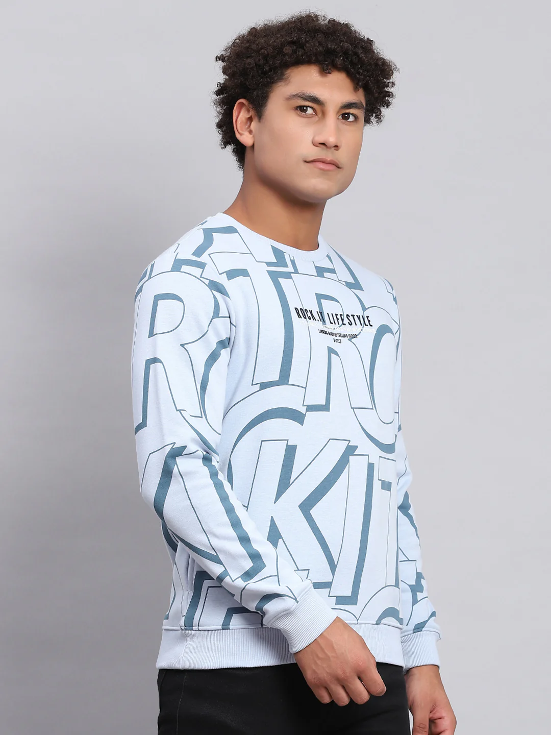 Rock.it Men Blue Printed Round Neck Full Sleeve Sweatshirt - Image 4