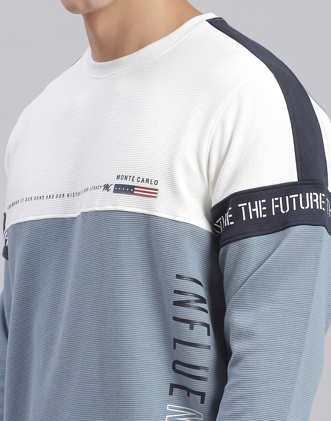 Men Blue Printed Round Neck Full Sleeve Sweatshirts - Image 6