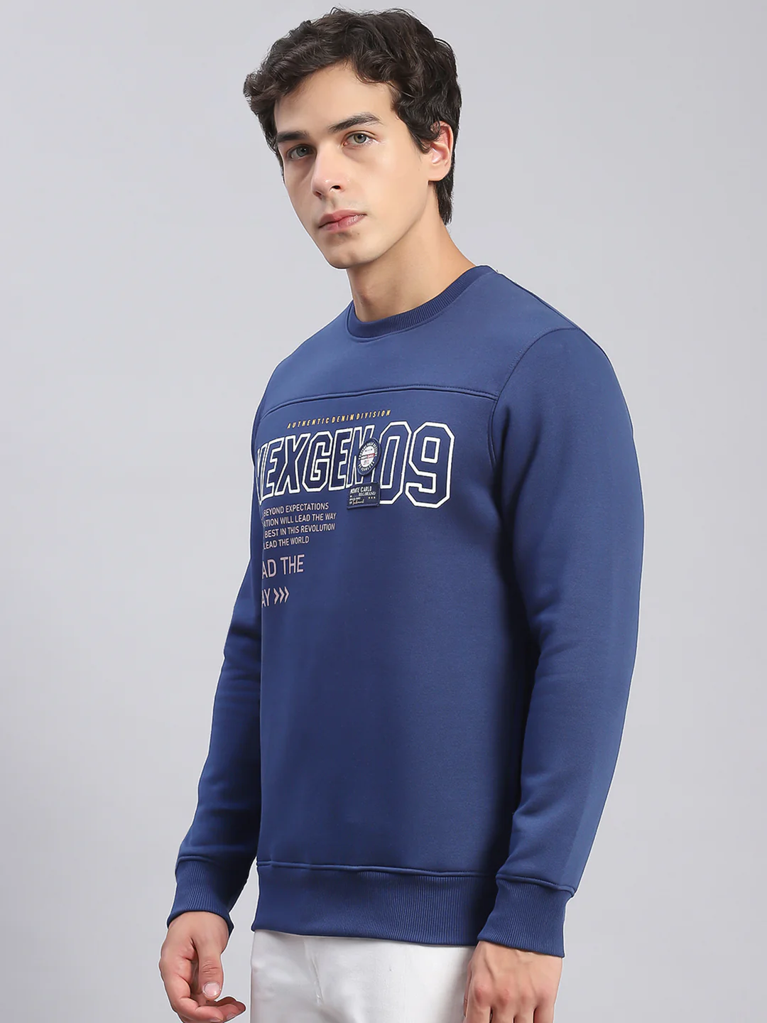 Men Blue Printed Round Neck Full Sleeve Sweatshirts - Image 5