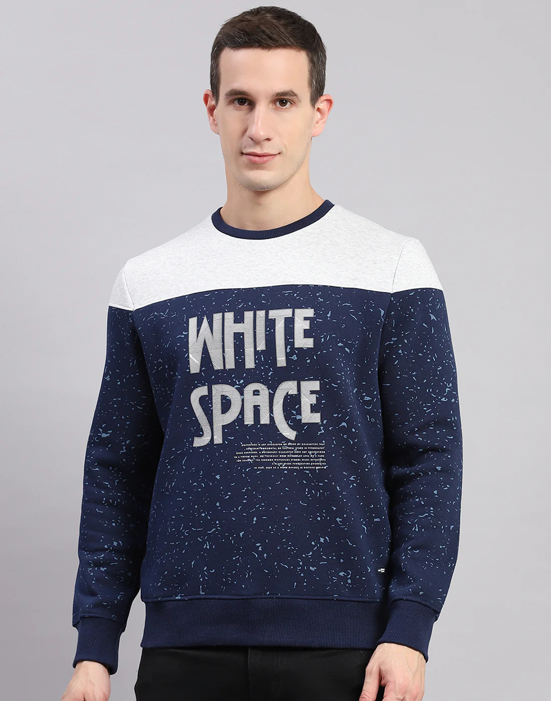 Men Blue Printed Round Neck Full Sleeve Sweatshirts - Image 2