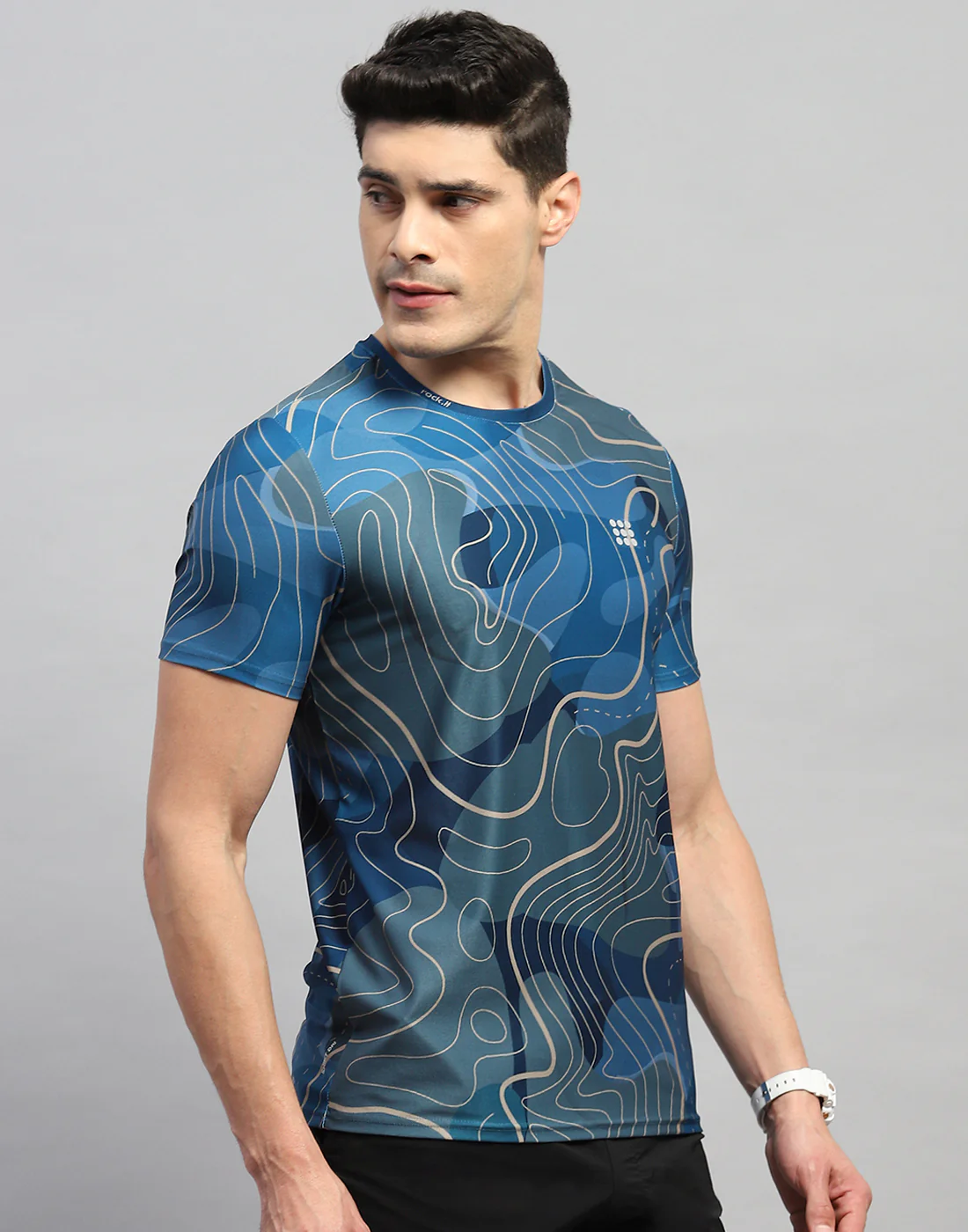 Rock.it Men Blue Printed Round Neck Half Sleeve T-Shirt - Image 4
